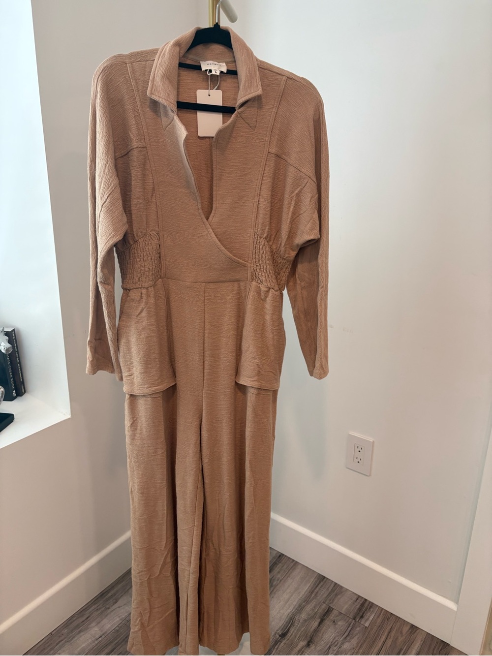 Relaxed Wrap Jumpsuit in Taupe
